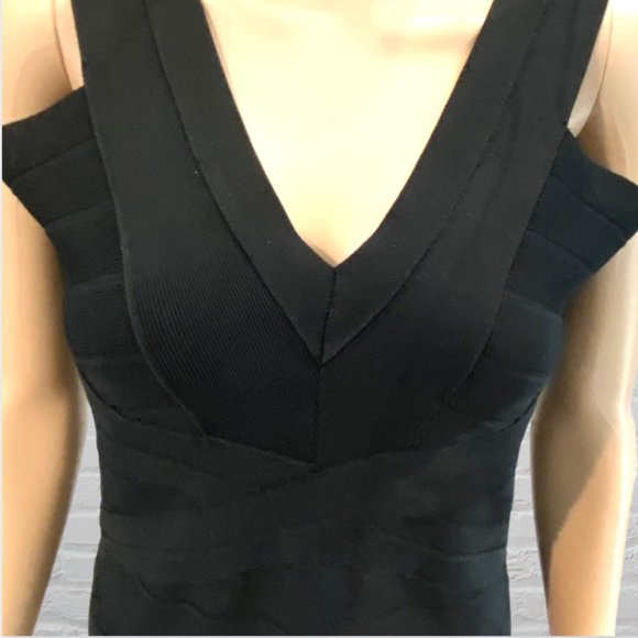 VENUS -- Bandage Dress, Black, Shoulder Straps, Zip Back, Knee Length, Stretchy - Picture 4 of 16